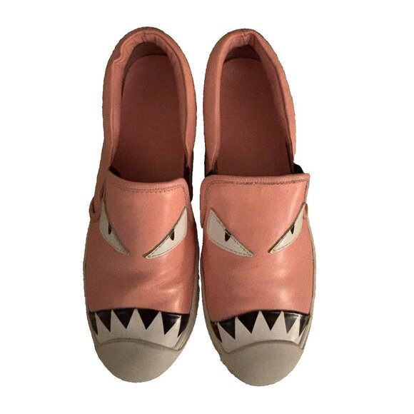 Fendi Jagged Teeth Monsters Motif Pink Slip-on Sneakers Shoes Size Eur 38 US 8 - Picture 6 of 8